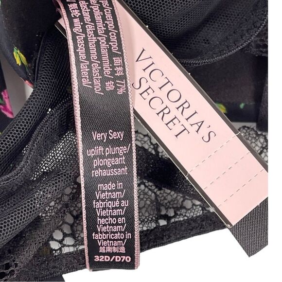 Victoria’s Secret very sexy uplift plunge lace racer back floral black bra 32D - Picture 7 of 7